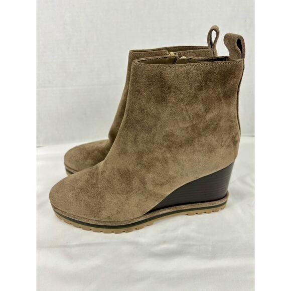 Tory Burch Wedge Boot River Rock Tan Brown Suede 8.5 M Lug Sole - Picture 3 of 11
